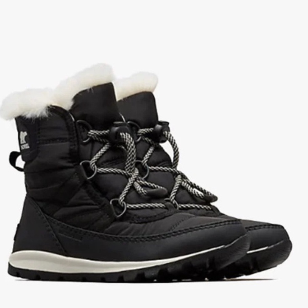 Sorel -‎ Girls youth Whitney Short lace snow boots faux fur trim winter bootie 7
